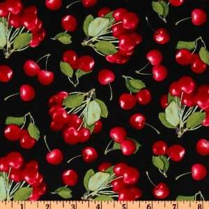  44 Wide Berry Good Cherries Black Fabric By The Yard 