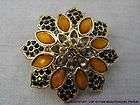 Flower Shape Brooch in Peach & Brown Glass Stones G/T ~ New