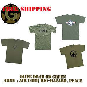 Vintage Retro Army Tee Shirt Olive drab OD green ARMY Air Corp PEACE 