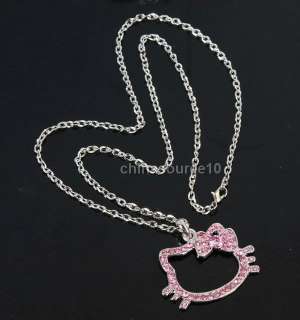 2x pink hello kitty cat bowknot key swarovski crystal gilr chain 