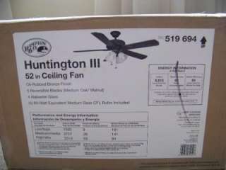 Hampton Bay 52 Huntington Oil Rub Bronze Ceiling Fan  