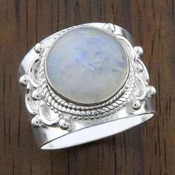 Sterling Silver Crafted Edge Moonstone Ring (India)  