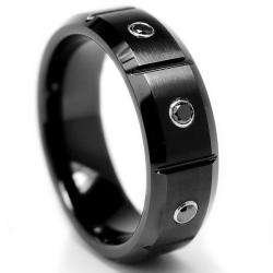   Mens 1/6ct TDW Black Diamond Grooved Black Ring  