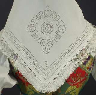 SLOVAK Embroidered Folk Costume blouse apron bonnet bobbin lace shawl 