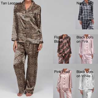 Alexander Del Rossa Womens Printed Satin Pajama Set  