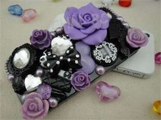New Lovely Bling Crystal 3D Flower Bow Black Case Cover Skin For 