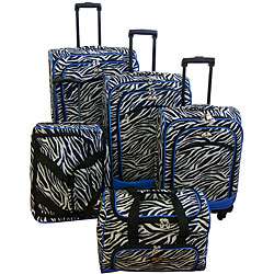 American Flyer Blue Zebra Print 5 piece Spinner Luggage Set 