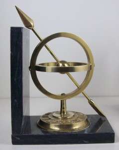Vintage Brass Armillary Sundial Bookends Marble Bases Sphericle 
