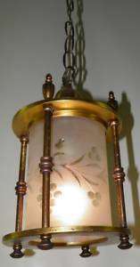 Antique Brass Cut Glass Shade Light Fixture Lantern  
