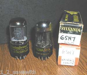VINTAGE SYLVANIA WESTINGHOUSE 6SN7 MATCHED PAIR VACUUM TUBES TESTED 