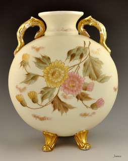 Antique Hand Painted Austrian Gilded Floral Vase Cream  