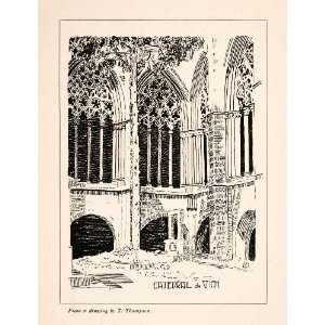1905 Lithograph Vich Spain Cathedral Thompson Art Religious European 
