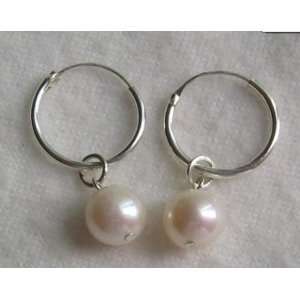   Freshwater Pearl Dangle Earrings Fancy Silver Loops