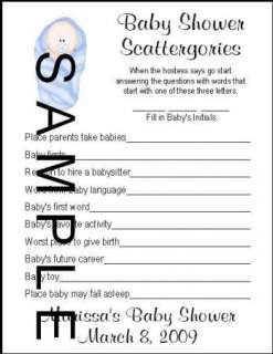 Personalized SCATTERGORIES Baby Shower Game  