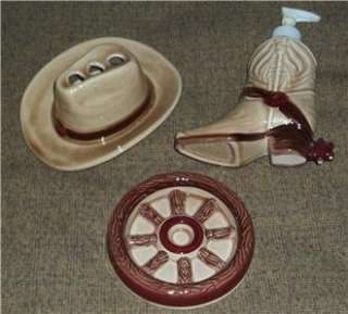   Western Cowboy Hat Boot & Wagon Wheel Bath Vanity Accessories Set
