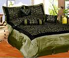   /Golden Green Flocking Zebra Pattern Comforter Set Bed In a Bag Queen
