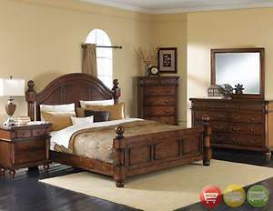 King Bed 6 pc Bedroom Furniture Set Distressed Walnut  