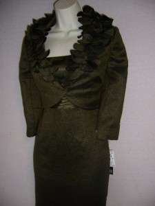   Mother Bride Green Silk Lined Bolaro Jacket Dress Suit 16 NWT  