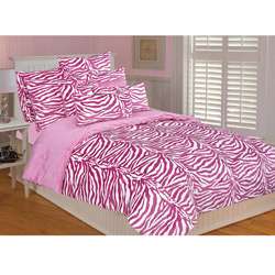 Microluxe Pink/ White Zebra Comforter Set  