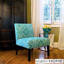   HOME Bradstreet Modern Damask Turquoise Blue Upholstered Armless Chair