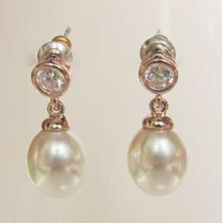 NEW Cream Pearl bow SWAROVSKI dangle Earrings gold GP Diana christams 