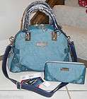   Lee KORY Leaf Embossed Boston Bowler BAG & WALLET Set, turquoise