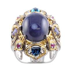   Two tone Iolite, London Blue Topaz and Ruby Ring  