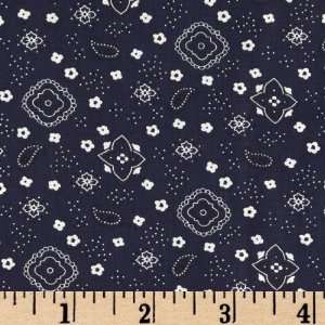  45 Wide Poly/Cotton Blend Bandana White/Navy Fabric By 
