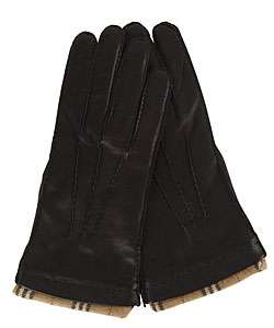 Burberry Mens Black Leather Cashmere Gloves  