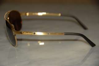 Cartier Santos Dumont Aviator Brushed Gold Brown Lens Sunglasses $810 