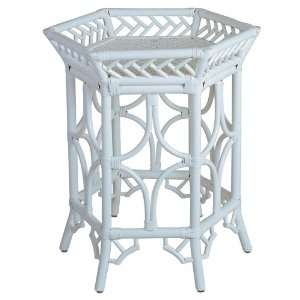  Chinoiserie White Rattan Accent Table