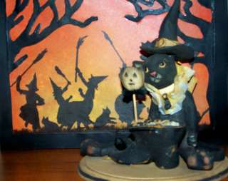 Vintage Halloween Black Cat Witch Pumpkin Figurine RPRD  