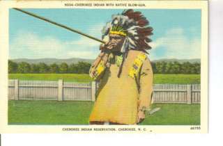 Cherokee Indian NC Blow gun Asheville postcard  
