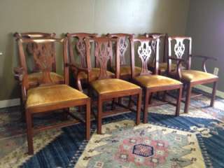 Set Eight Henkel Harris Solid Cherry Chippendale Dining Chairs  