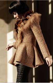 wholesale Gorgeous Pattern Pure Color Fur Embellished Coat Camel