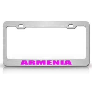 ARMENIA Country Steel Auto License Plate Frame Tag Holder, Chrome/Pink