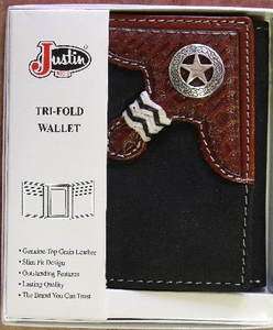 JUSTIN GENUINE LEATHER TRI FOLD WALLET WITH STAR CONCHO 701340292376 