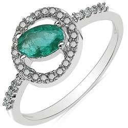 10k White Gold Emerald and 1/6ct TDW Diamond Ring (J K, I2 I3 