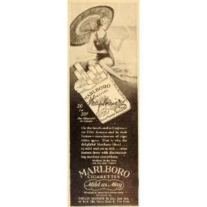  1927 Vintage Ad Marlboro Cigarettes Woman Beach RARE 