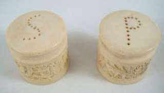 Vintage Carved Ox Bone Salt And Pepper Shaker Cover Set  