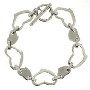  Womens Stainless Steel Solid and Open Heart Link Bracelet 