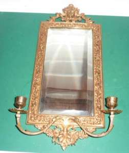 Solid Brass Mirror B&H Beveled Glass with candle holder  