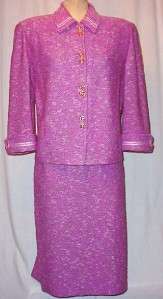   Boucle Knit SUIT Braclet sleeve jacket Skirt Pink White Tweed 12