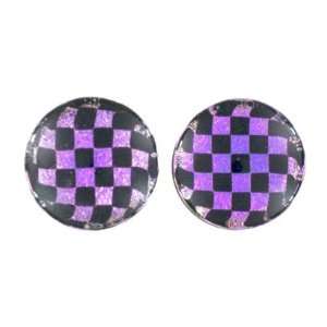 Pink Checkerboard Foil Pattern Double Flared Hand Made Plugs  7/16 