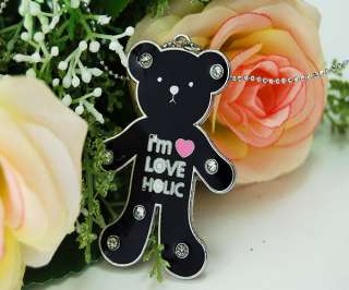 ADORABLE ENAMELED BLACK LOVE HOLIC GLOOMY TEDDY BEAR PENDANT NECKLACE 