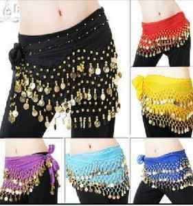Colorful 3 Rows Belly Dance Hip Skirt Scarf Wrap Belt with 128 Golden 