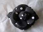 CHIC BLACK WHITE DOT COTTON PIQUE CAMELLIA FLOWER PIN ADDS INSTANT 