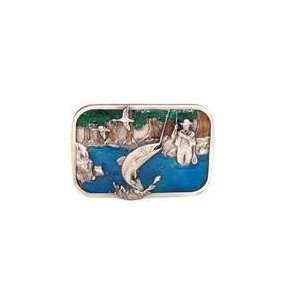    TROUT FISHING PEWTER BELT BUCKLE BY SISKIYOU 