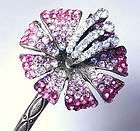   Fuchsia Pink Flower Swarovski Crystal Hair Pin Stick Fork Antique