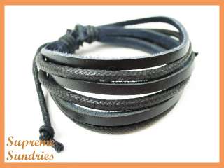   Style Pure Black Braided Hemp Surfer Leather Bracelet #1  